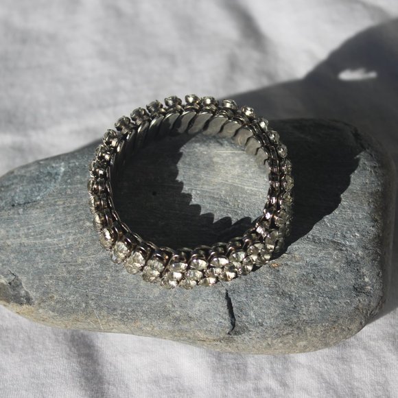 Expandable Stainless Steel Rhinestone Bracelet Vintage - Picture 2 of 5